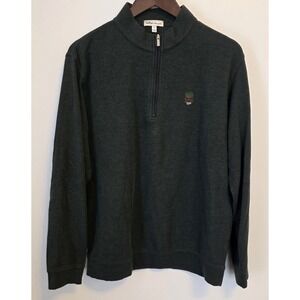 Peter Millar Modal Cotton Mens Large Pullover Sweater 1/4 Zip Gray Embroidered